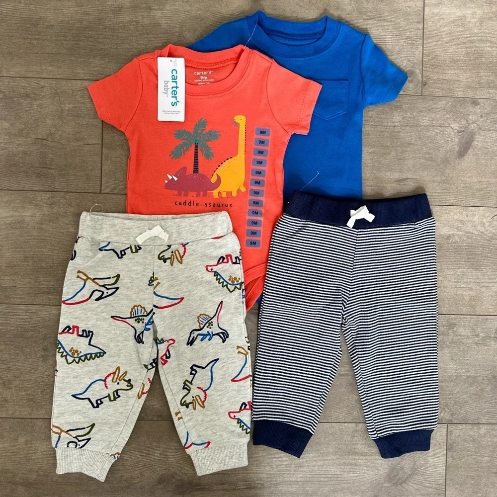 New Carter's Baby Boy's Retro Dinosaur / Modern 4 Piece Cotton outfit sets